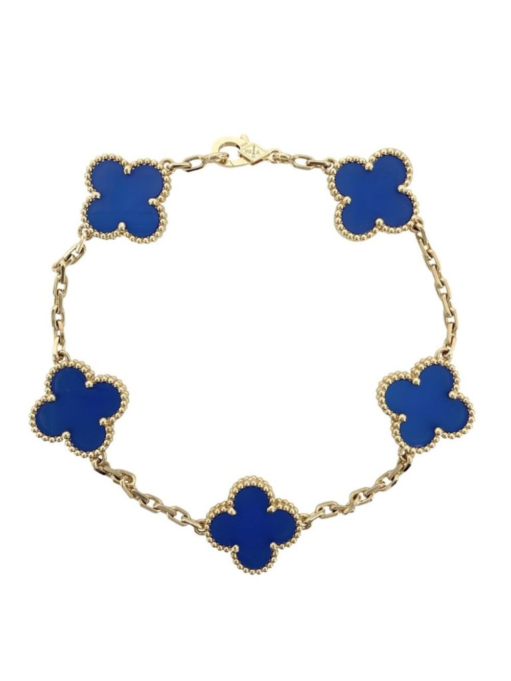 Van Cleef & Arpels Bracelet Vintage Alhambra YG & 18k Yellow Gold Blue Agate